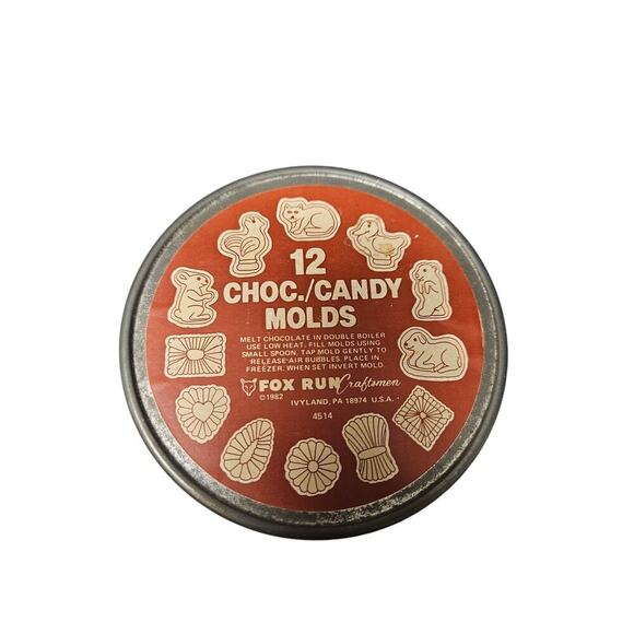 Vintage 9 Miniature Chocolate Candy Molds Fox Run Craftsman 1982 Original Tin - Picture 1 of 3